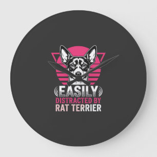 Rat Terrier Easily Distracted Retro Dog Large Clock