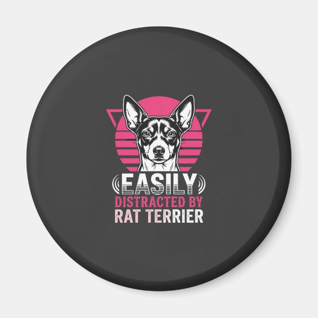 Rat Terrier Easily Distracted Retro Dog Magnet (Front)