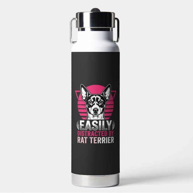Rat Terrier Easily Distracted Retro Dog Water Bottle (Front)