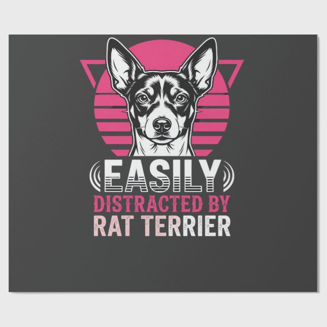 Rat Terrier Easily Distracted Retro Dog Wrapping Paper (Flat)