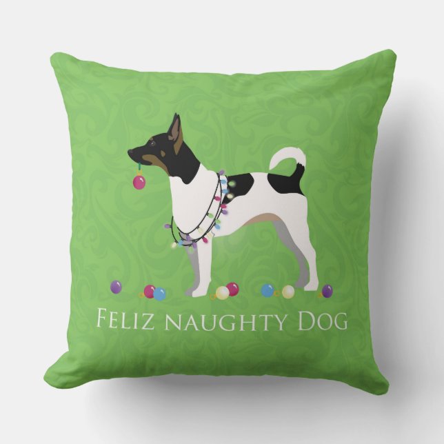 Rat Terrier Feliz Naughty Dog Christmas Cushion (Front)