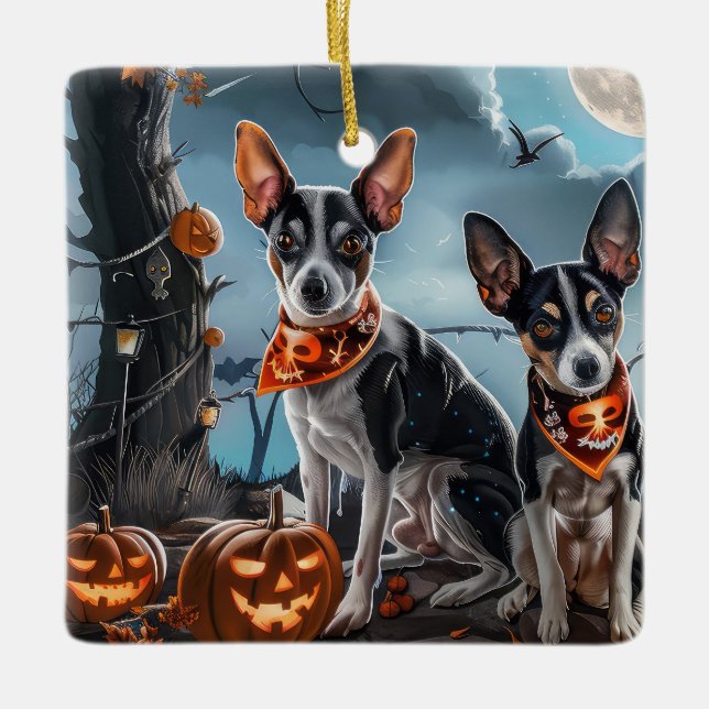 Rat Terrier Halloween Spooky  Ceramic Ornament (Front)