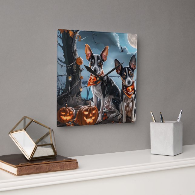Rat Terrier Halloween Spooky  Square Wall Clock (Office)