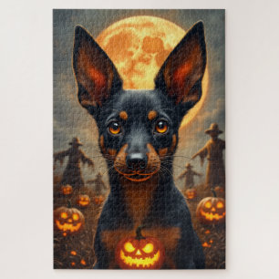 Rat Terrier Haunted Cornfield Halloween Portrait Jigsaw Puzzle