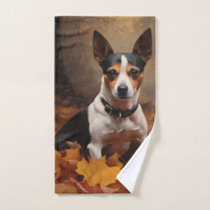 Rat Terrier in Autumn Leaves Fall Inspire Bath Towel Set