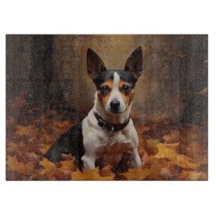 Rat Terrier in Autumn Leaves Fall Inspire Cutting Board