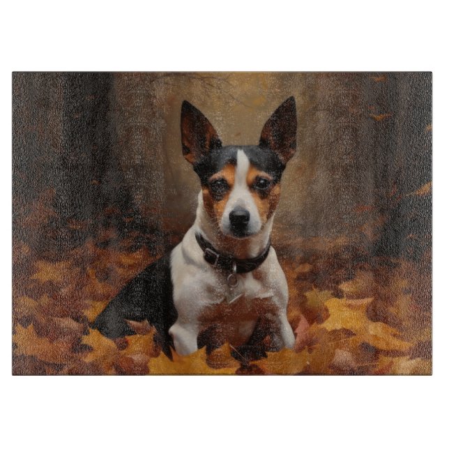 Rat Terrier in Autumn Leaves Fall Inspire  Cutting Board (Front)