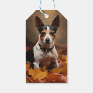 Rat Terrier in Autumn Leaves Fall Inspire  Gift Tags