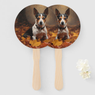 Rat Terrier in Autumn Leaves Fall Inspire Hand Fan