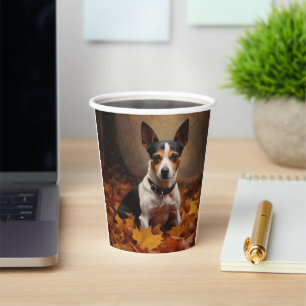 Rat Terrier in Autumn Leaves Fall Inspire  Paper Cups
