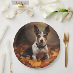 Rat Terrier in Autumn Leaves Fall Inspire  Paper Plate