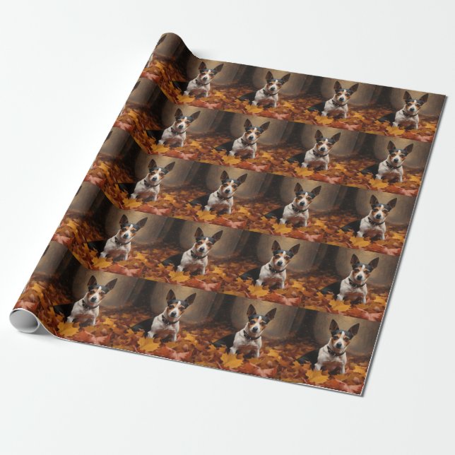 Rat Terrier in Autumn Leaves Fall Inspire  Wrapping Paper (Unrolled)