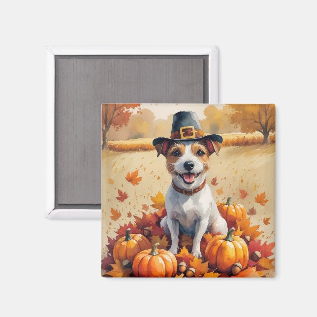 Rat Terrier In Autumn Leaves Thanksgiving Art  Magnet (Front/Back)