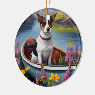 Rat Terrier on a Paddle: A Scenic Adventure Ceramic Tree Decoration