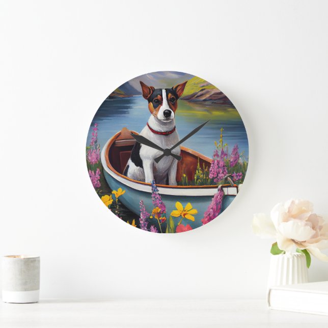 Rat Terrier on a Paddle: A Scenic Adventure Large Clock (Home)