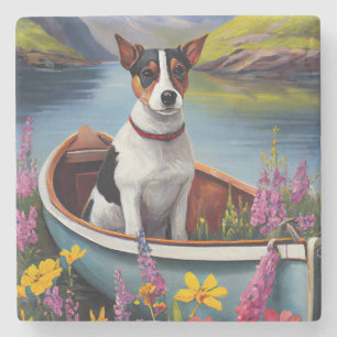 Rat Terrier on a Paddle: A Scenic Adventure Stone Coaster