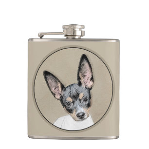 Rat Terrier Painting - Cute Original Dog Art Hip Flask