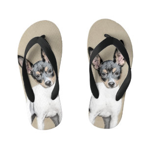 Rat Terrier Painting - Cute Original Dog Art Kid's Jandals