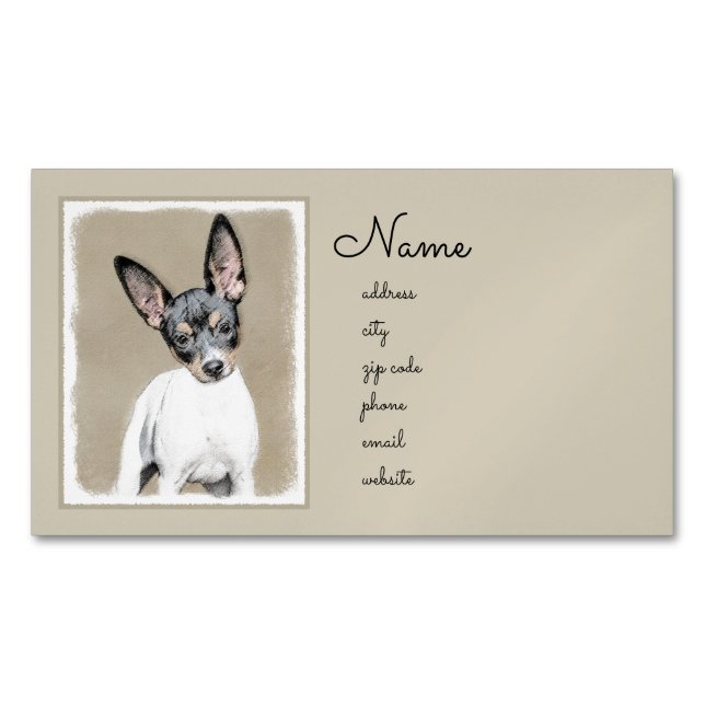 Rat Terrier Painting - Cute Original Dog Art Magnetic Business Card (Front)