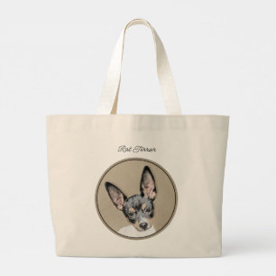 Rat Terrier Painting Tri Colour Original Dog Art Large Tote Bag