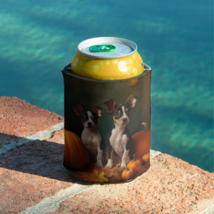 Rat Terrier Puppy Autumn Delight Pumpkin Can Cooler