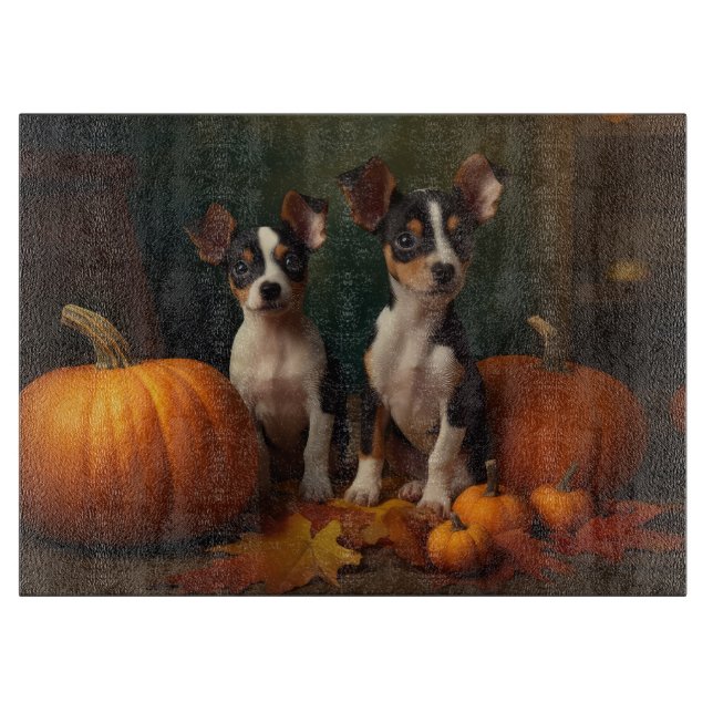 Rat Terrier Puppy Autumn Delight Pumpkin  Cutting Board (Front)