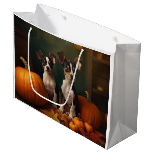 Rat Terrier Puppy Autumn Delight Pumpkin  Large Gift Bag