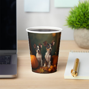 Rat Terrier Puppy Autumn Delight Pumpkin  Paper Cups