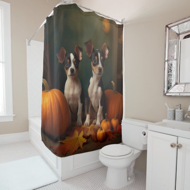 Rat Terrier Puppy Autumn Delight Pumpkin  Shower Curtain (In Situ)