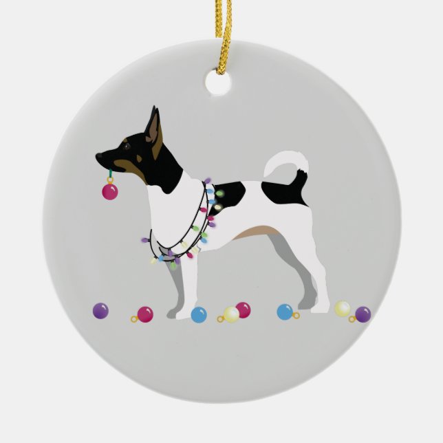 Rat Terrier Silhouette Christmas Design Ceramic Tree Decoration (Front)
