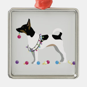 Rat Terrier Silhouette Christmas Design Metal Tree Decoration