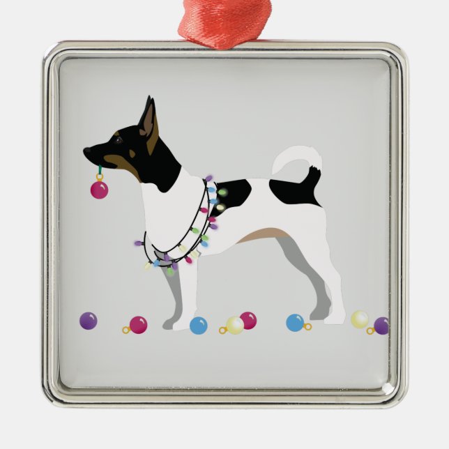 Rat Terrier Silhouette Christmas Design Metal Tree Decoration (Front)