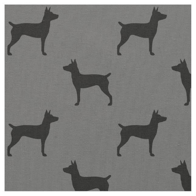 Rat Terrier Silhouettes Black and Grey Patterned Fabric (Close Up)