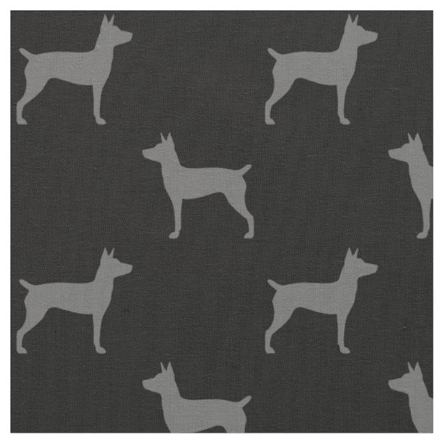 Rat Terrier Silhouettes Grey and Black Patterned Fabric (Close Up)