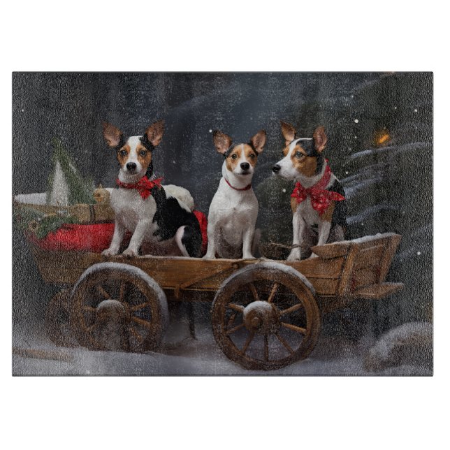 Rat Terrier Snowy Sleigh Christmas Decor Cutting Board (Front)