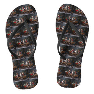 Rat Terrier Snowy Sleigh Christmas Decor Jandals