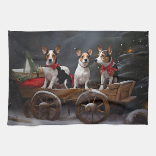 Rat Terrier Snowy Sleigh Christmas Decor Tea Towel