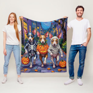Rat Terrier Trick-or-Treating Halloween Costumes Fleece Blanket