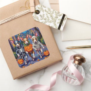 Rat Terrier Trick-or-Treating Halloween Costumes Square Sticker