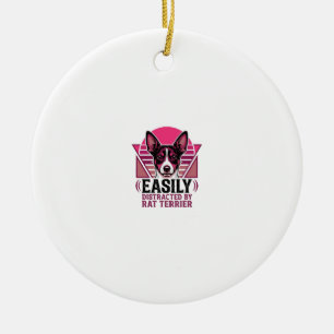 Rat Terrier Vintage Easily Distracted Dog Shirt De Ceramic Tree Decoration