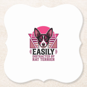 Rat Terrier Vintage Easily Distracted Dog Shirt De Paper Coaster