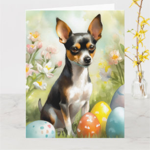 Rat Terrier with Easter Eggs Holiday Card