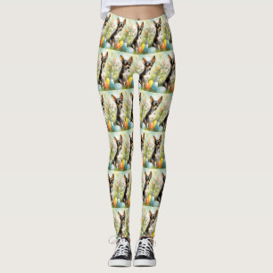Rat Terrier with Easter Eggs Holiday Leggings
