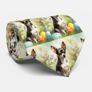Rat Terrier with Easter Eggs Holiday Tie