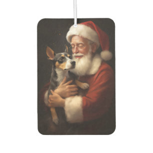 Rat Terrier With Santa Claus Festive Christmas  Car Air Freshener