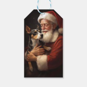 Rat Terrier With Santa Claus Festive Christmas Gift Tags