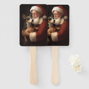 Rat Terrier With Santa Claus Festive Christmas  Hand Fan