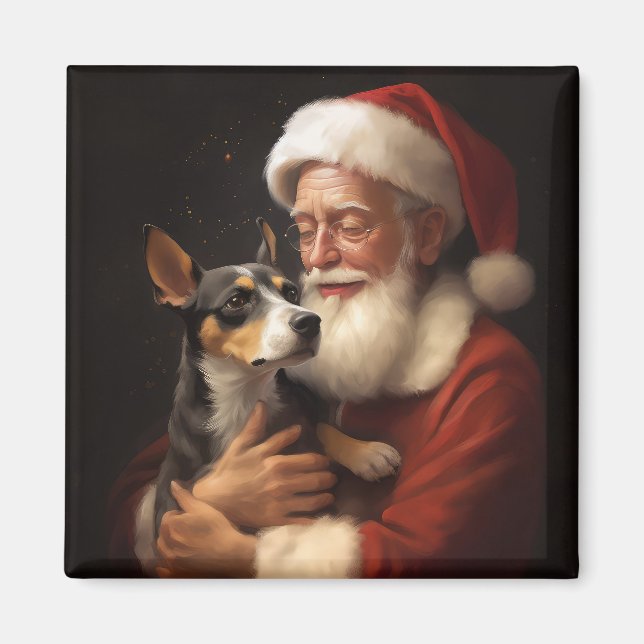 Rat Terrier With Santa Claus Festive Christmas  Magnet (Front)
