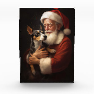 Rat Terrier With Santa Claus Festive Christmas Photo Block
