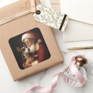 Rat Terrier With Santa Claus Festive Christmas Square Sticker